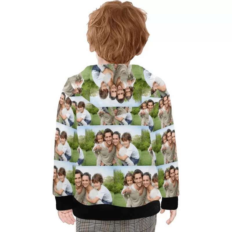 Custom Photo Stitching Kid's Long Sleeve Full Zip Hoodie for 2-15Y Personalized Hooded Loose Hoodie