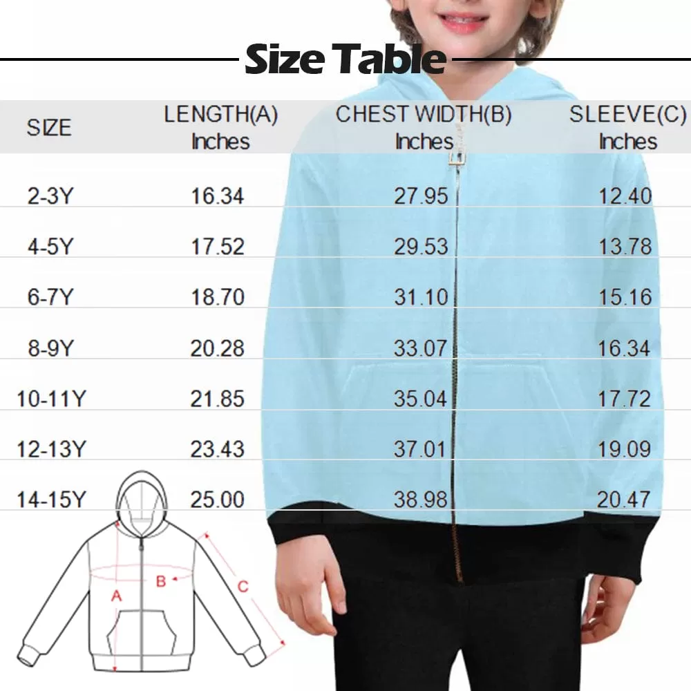 Custom Photo Stitching Kid's Long Sleeve Full Zip Hoodie for 2-15Y Personalized Hooded Loose Hoodie