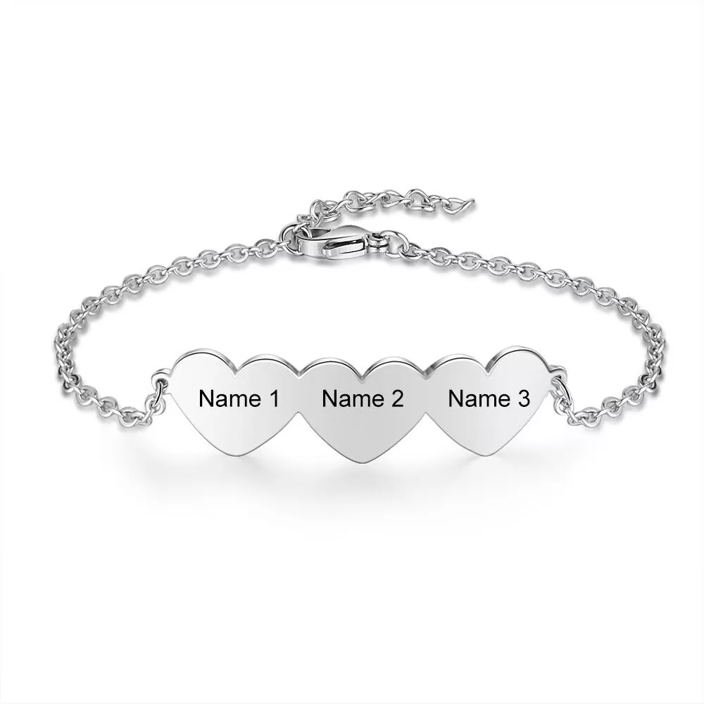 Customized 3 Cordate Charm Bracelets For Women