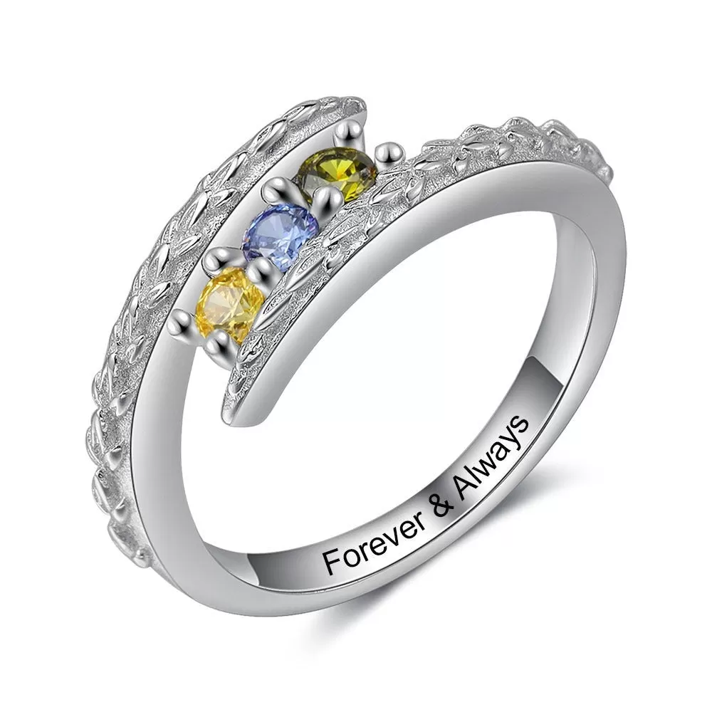 Customized 3 Round Birthstones Ring For Women