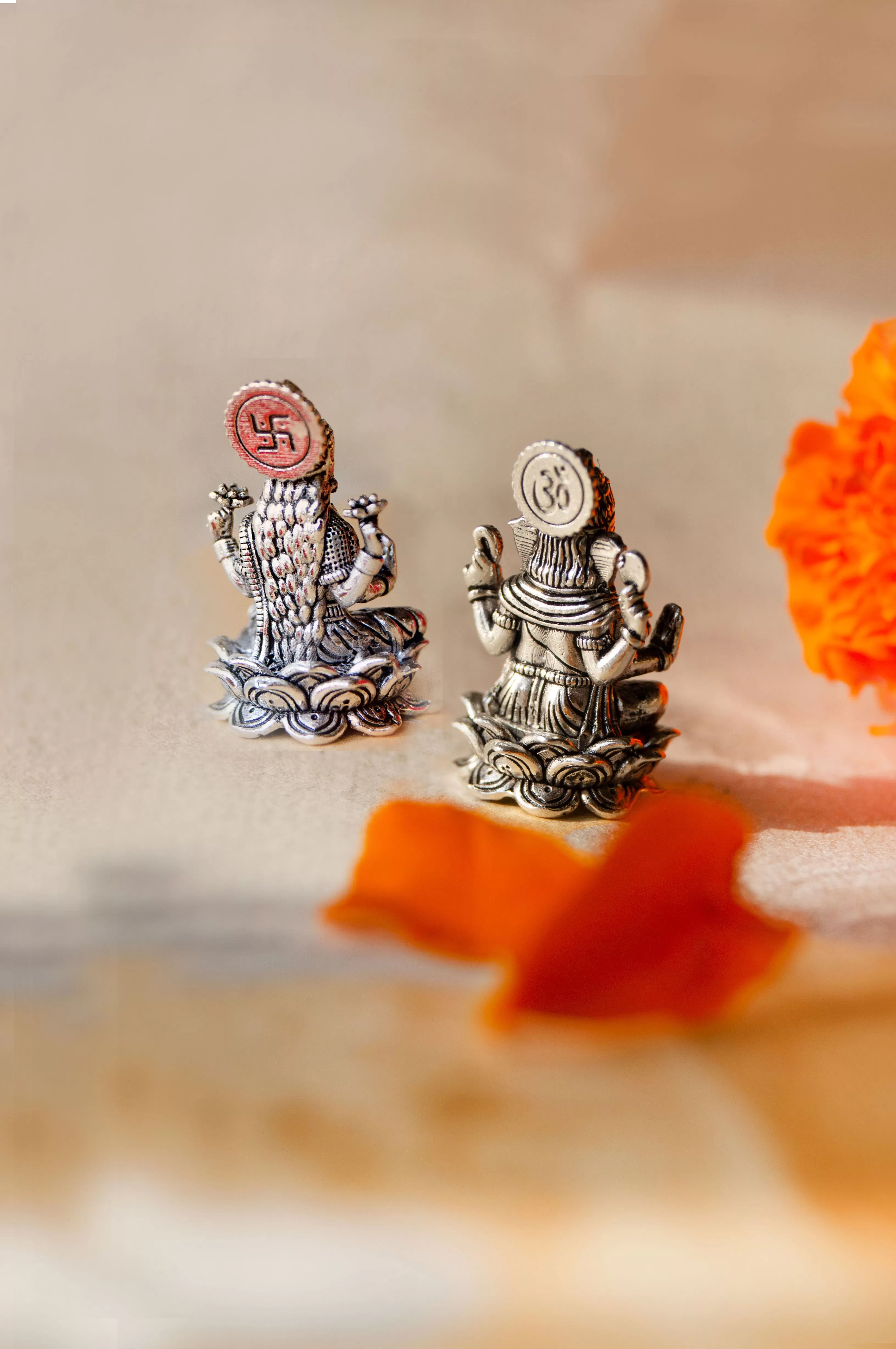 Divine Lakshmi & Ganesh Combo Antique Finish 925 Sterling Silver Idol