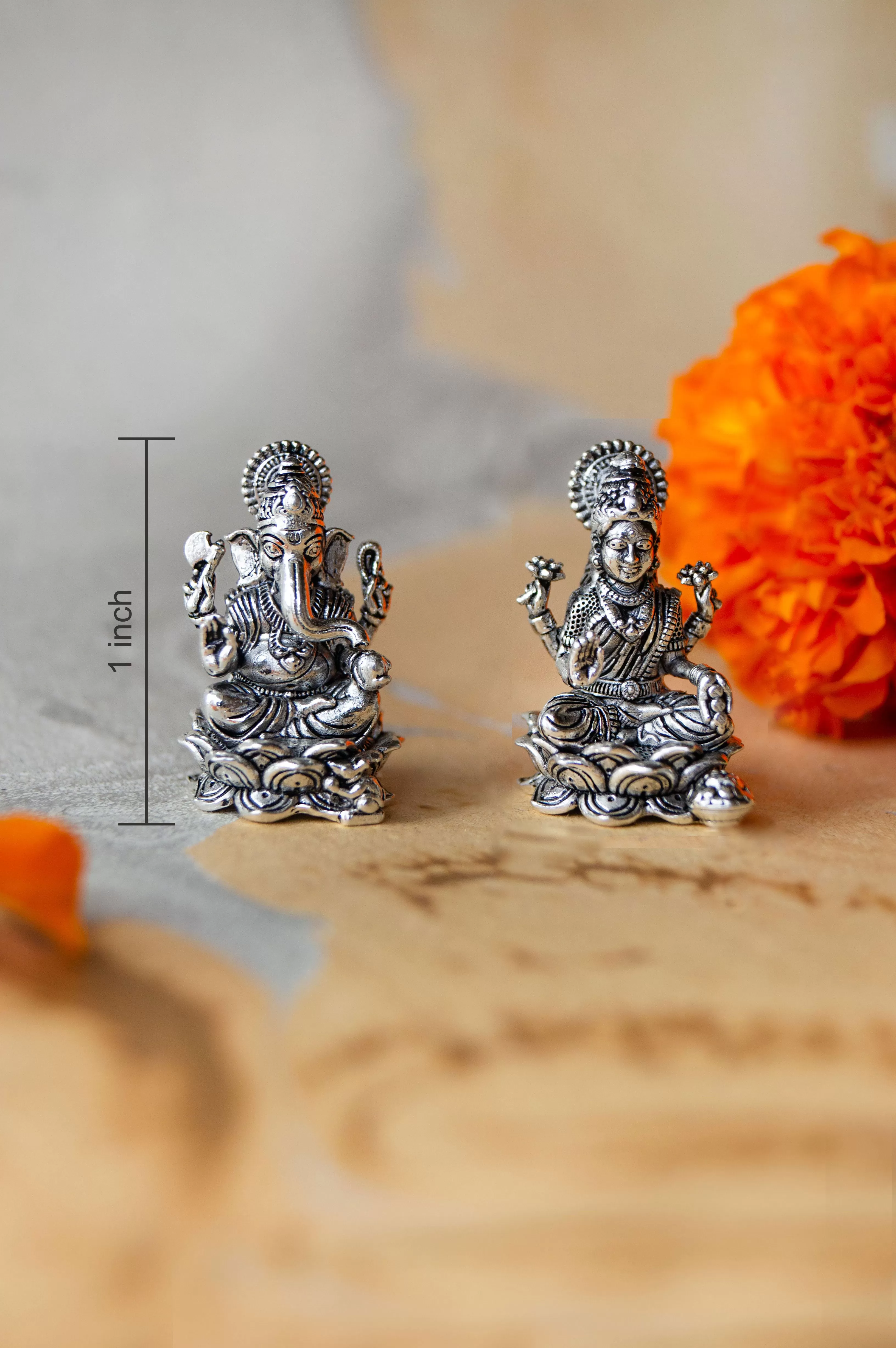 Divine Lakshmi & Ganesh Combo Antique Finish 925 Sterling Silver Idol