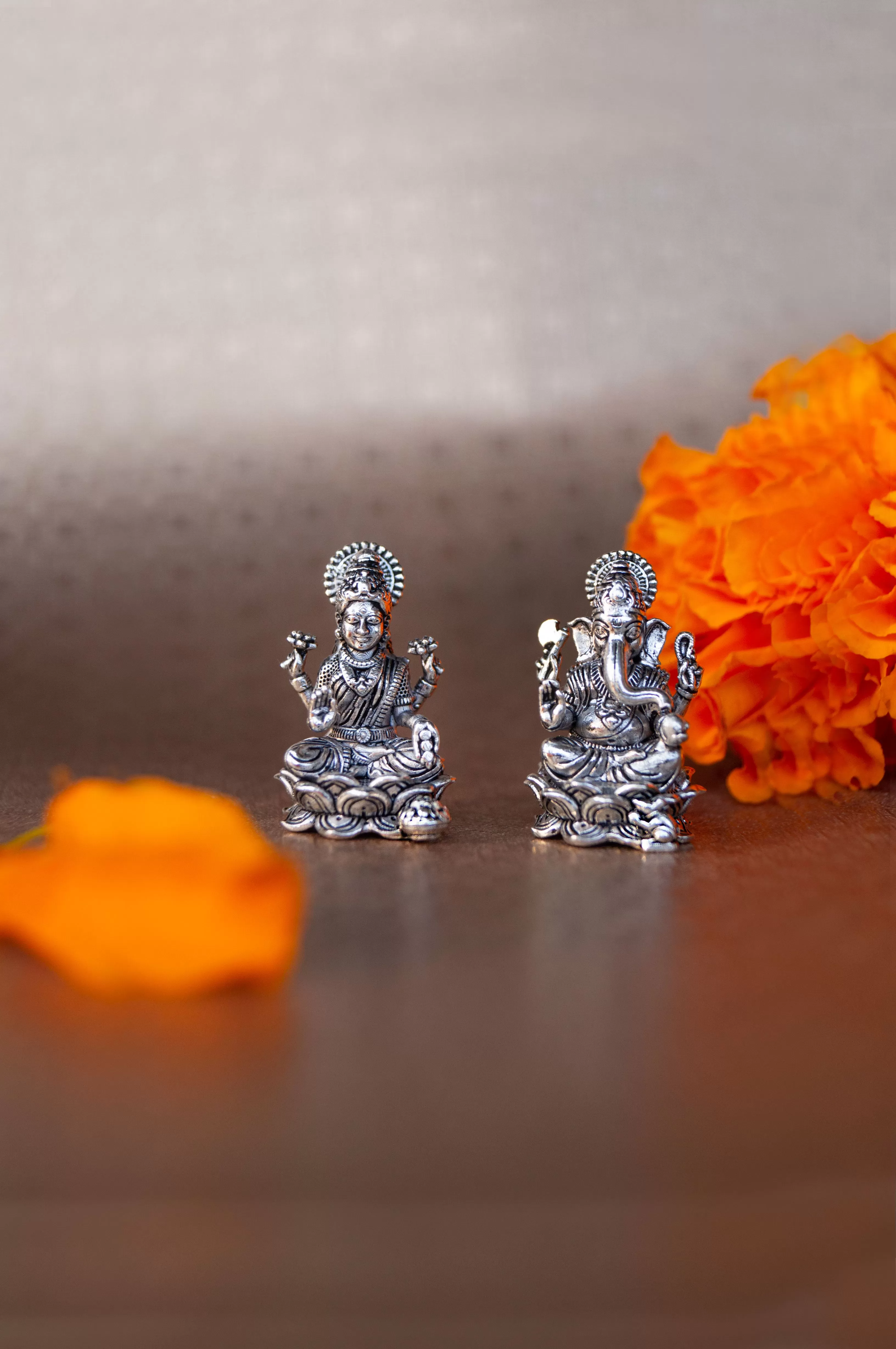 Divine Lakshmi & Ganesh Combo Antique Finish 925 Sterling Silver Idol