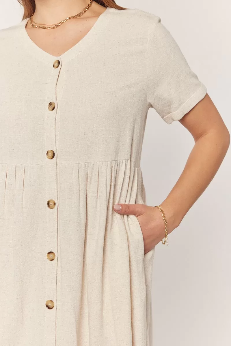 Erin Button Up Dress in Oatmeal