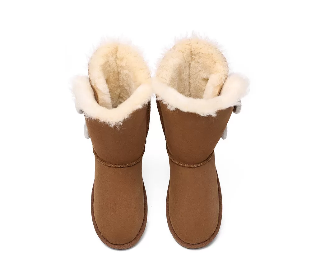 EVERAU Short Twin Button Sheepskin Boots Aspen