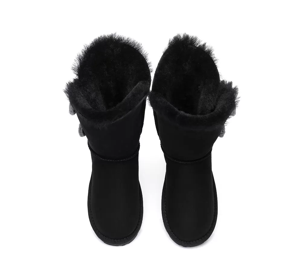 EVERAU Short Twin Button Sheepskin Boots Aspen