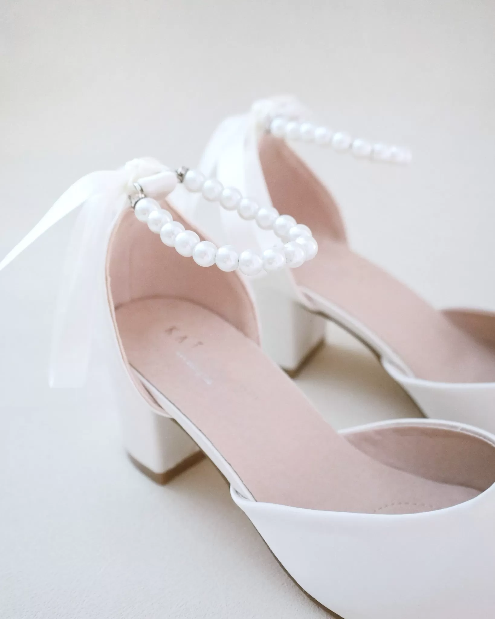 Girls Satin Block Heel with Pearls Ankle Strap