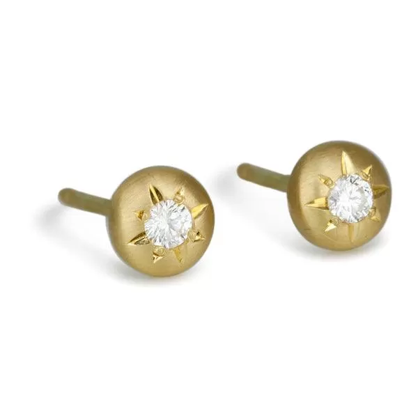 Gold and Diamond Medium Granule Post Earrings