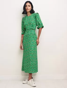 Green Floral Stripe Felicia Midi Dress