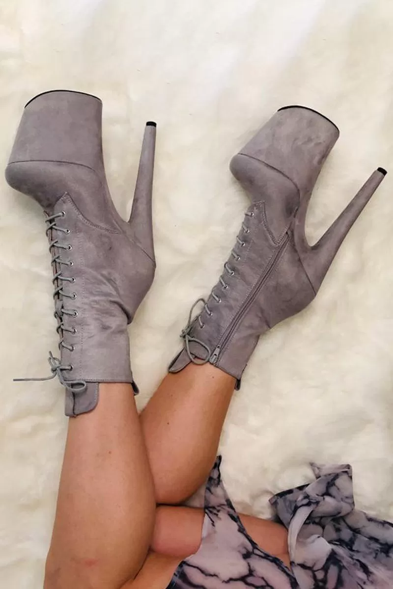 Hella Heels BabyDoll 8inch Boots - Light Grey