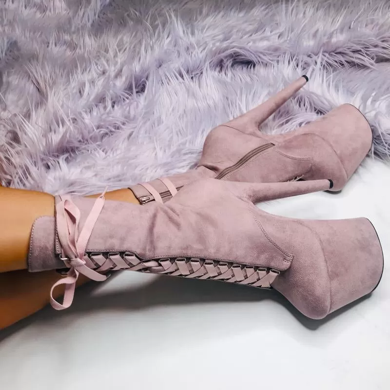 Hella Heels High BabyDoll 8inch Boots - Lilac Mink