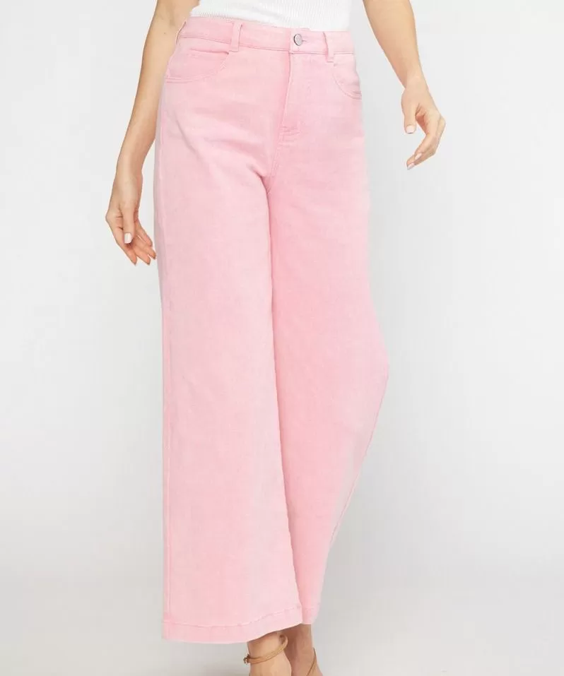 High Waisted Wide Leg Pants - Pink