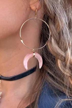 I Move In Love Rose Quartz Gold Hoops