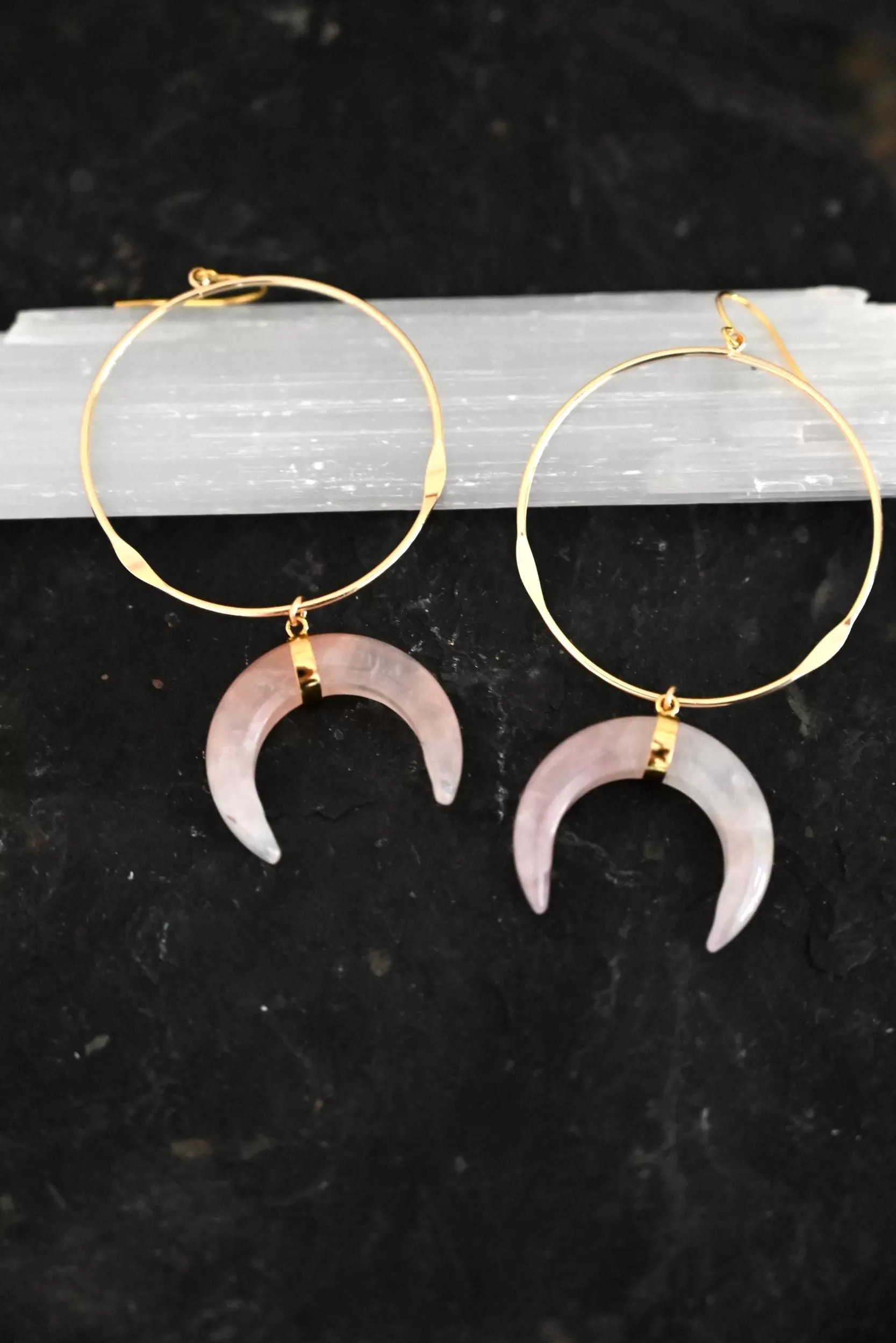 I Move In Love Rose Quartz Gold Hoops