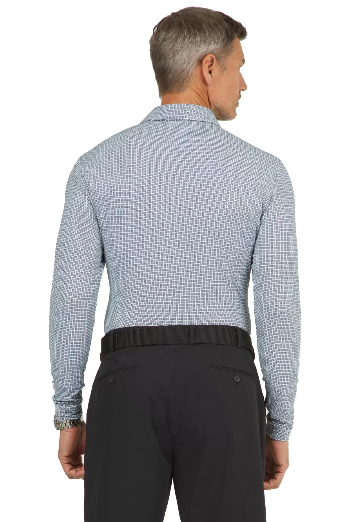 IBKUL Circle Grid Print Long Sleeve Polo