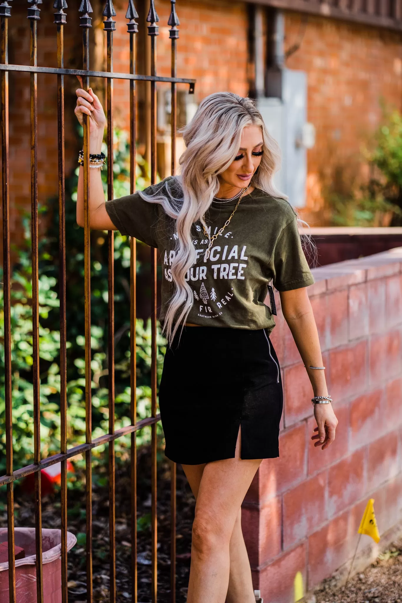 {I'M FIR REAL} Smoky Olive Crew Neck Tee