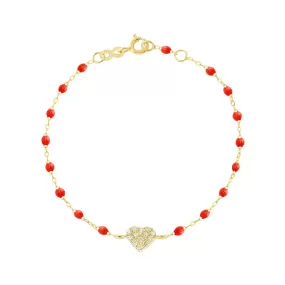 In Love Diamond Bracelet, Coral, Yellow Gold, 6.7"