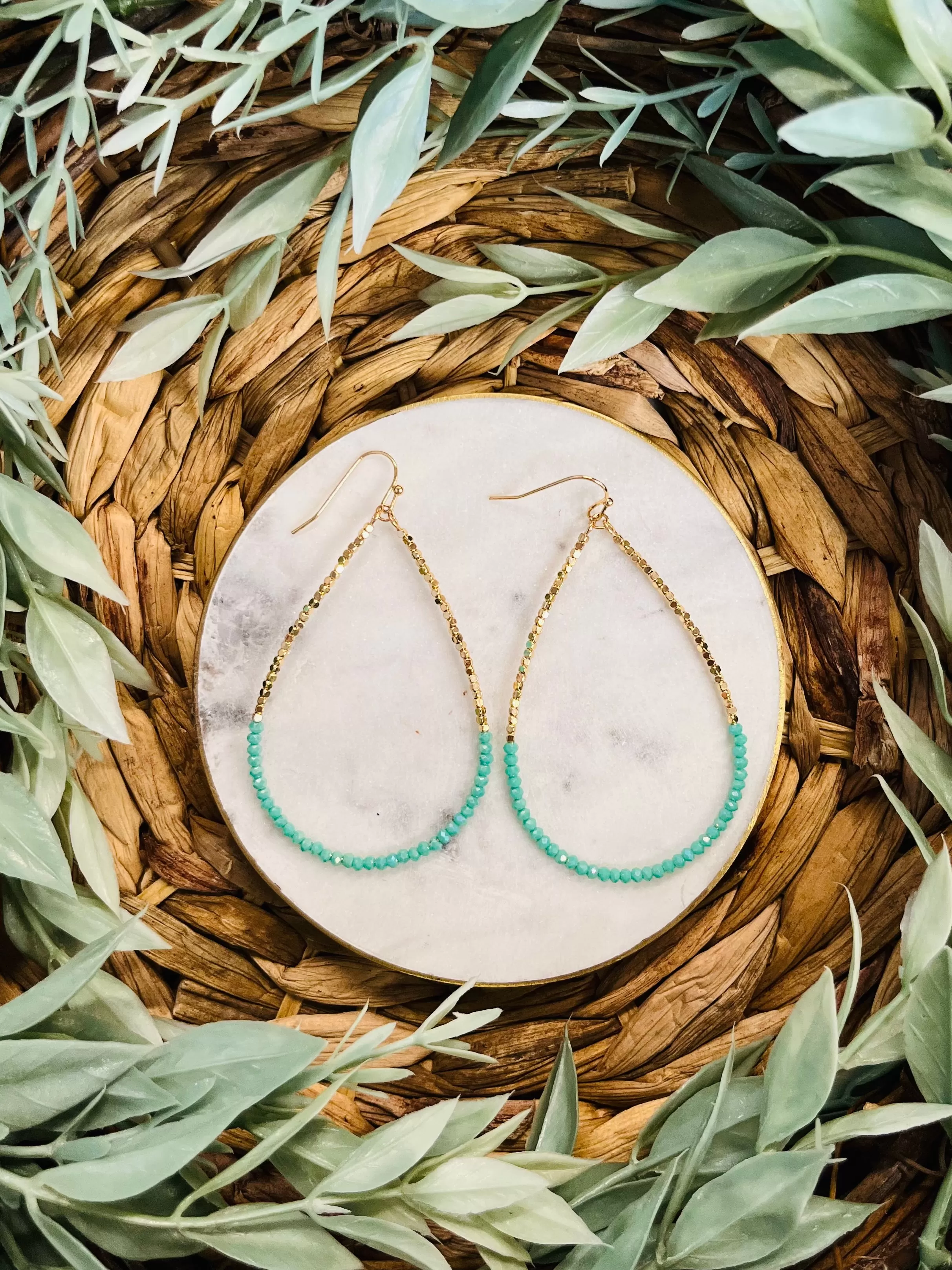 Jasmine Beaded Teardrop Earrings  Teal