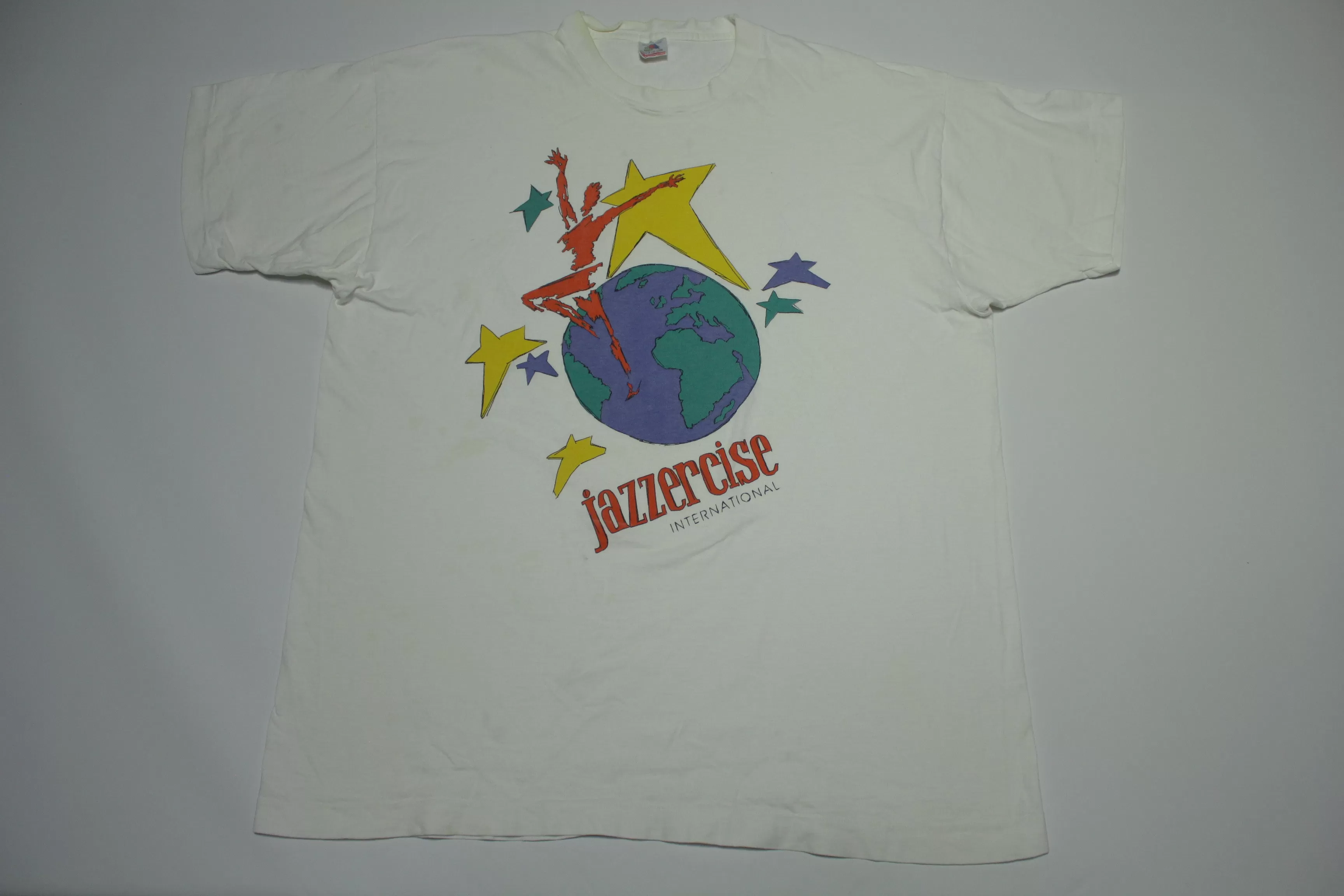 Jazzercise International Vintage 90's Globe Earth FOTL USA Single Stitch T-Shirt