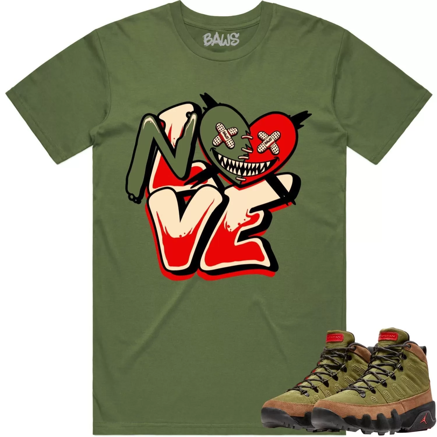 Jordan 9 Beef Broccoli 9s Shirt to Match - OLIVE NO LOVE BAWS