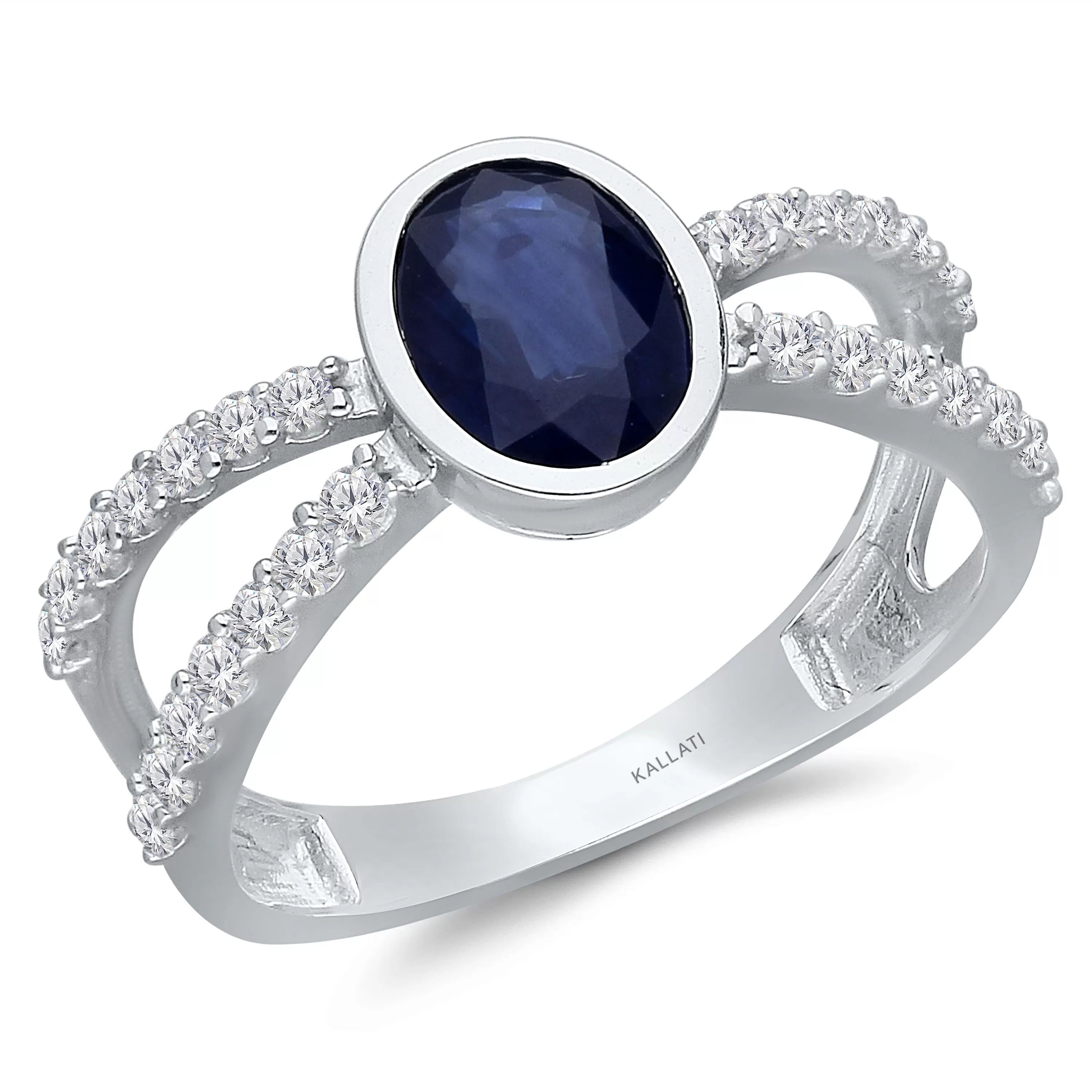 Kallati Heirloom Sapphire & Diamond Engagement Ring in 14K White Gold