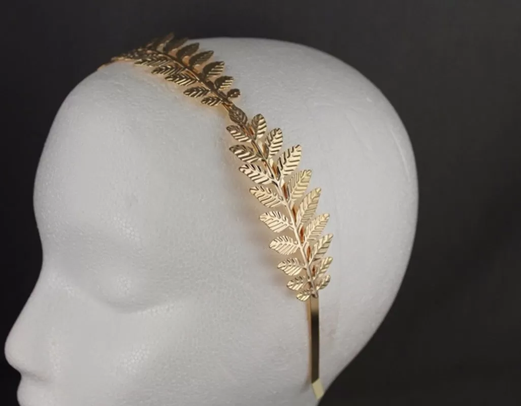 Ladies Girls Gold Metal Olive Leaf Baroque Style Headband Jewelry