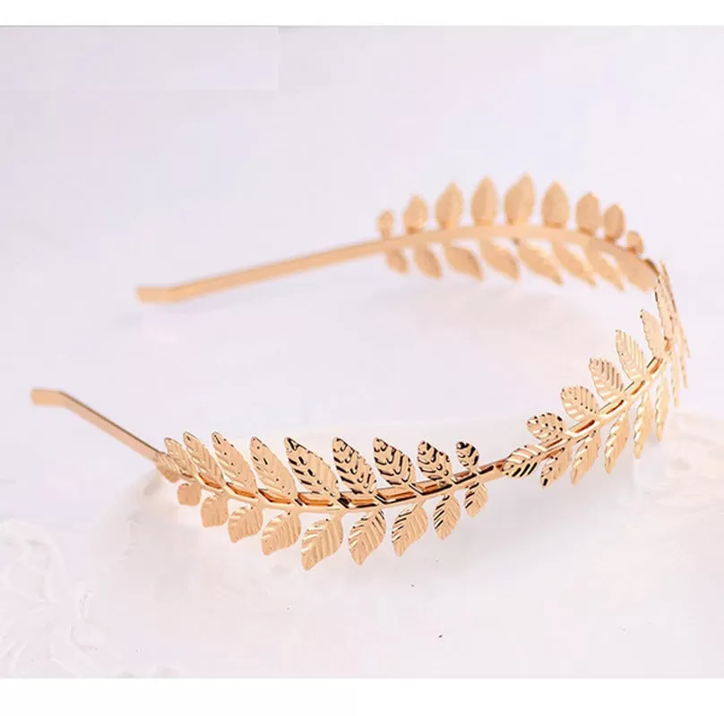 Ladies Girls Gold Metal Olive Leaf Baroque Style Headband Jewelry