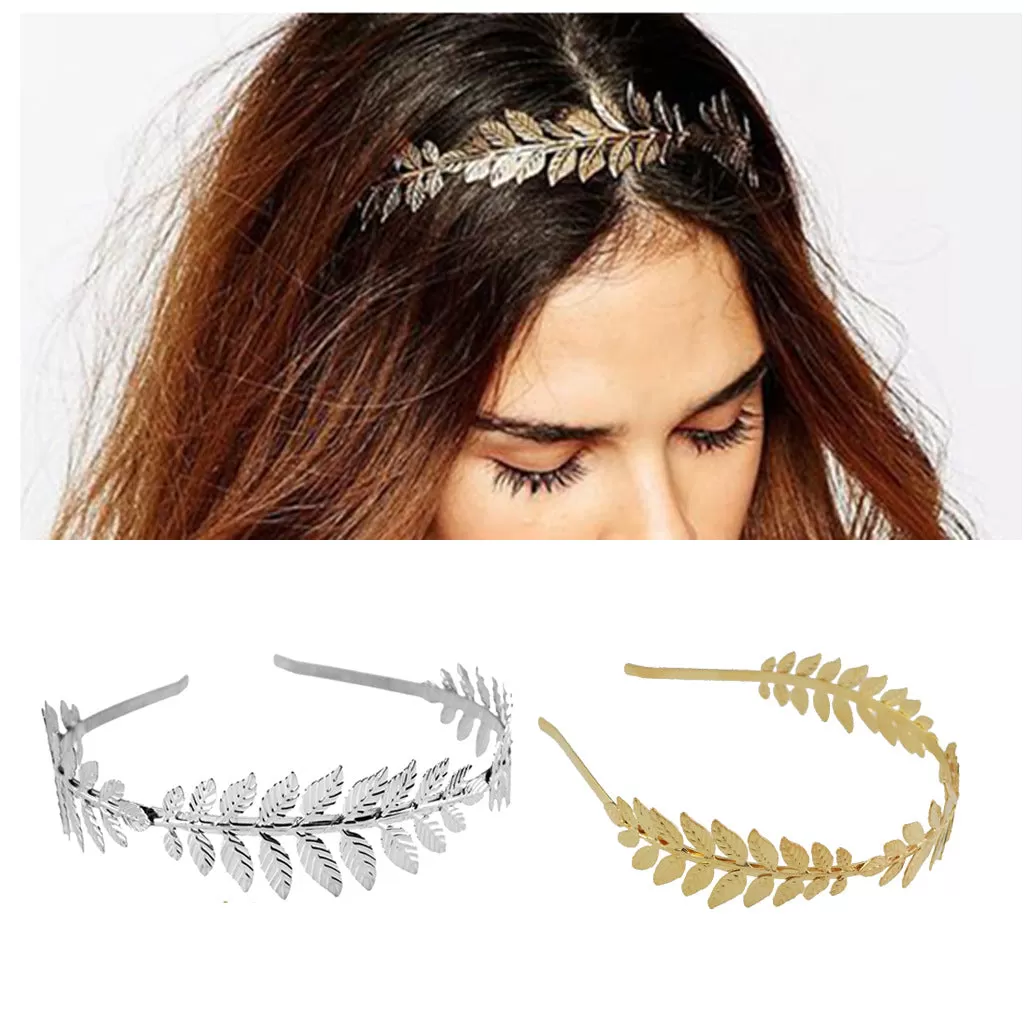 Ladies Girls Gold Metal Olive Leaf Baroque Style Headband Jewelry