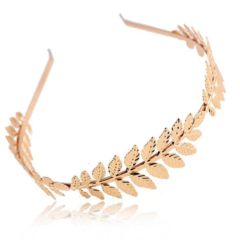 Ladies Girls Gold Metal Olive Leaf Baroque Style Headband Jewelry