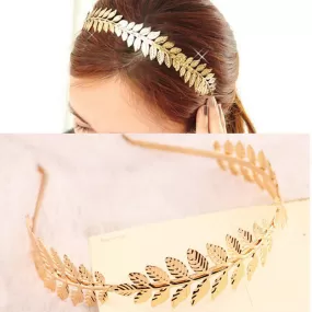 Ladies Girls Gold Metal Olive Leaf Baroque Style Headband Jewelry