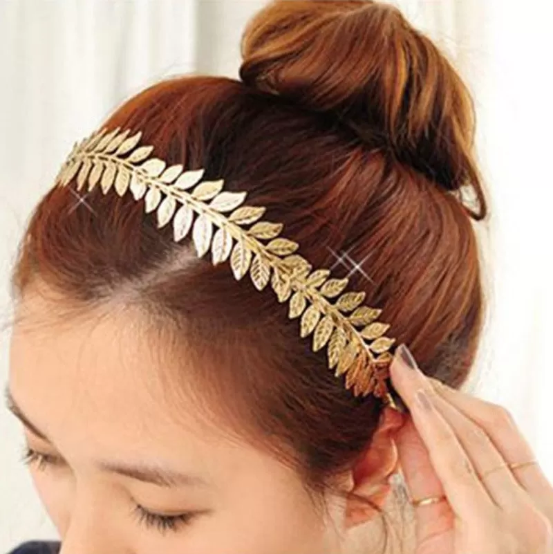 Ladies Girls Gold Metal Olive Leaf Baroque Style Headband Jewelry