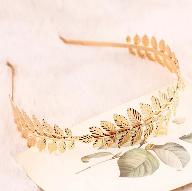 Ladies Girls Gold Metal Olive Leaf Baroque Style Headband Jewelry