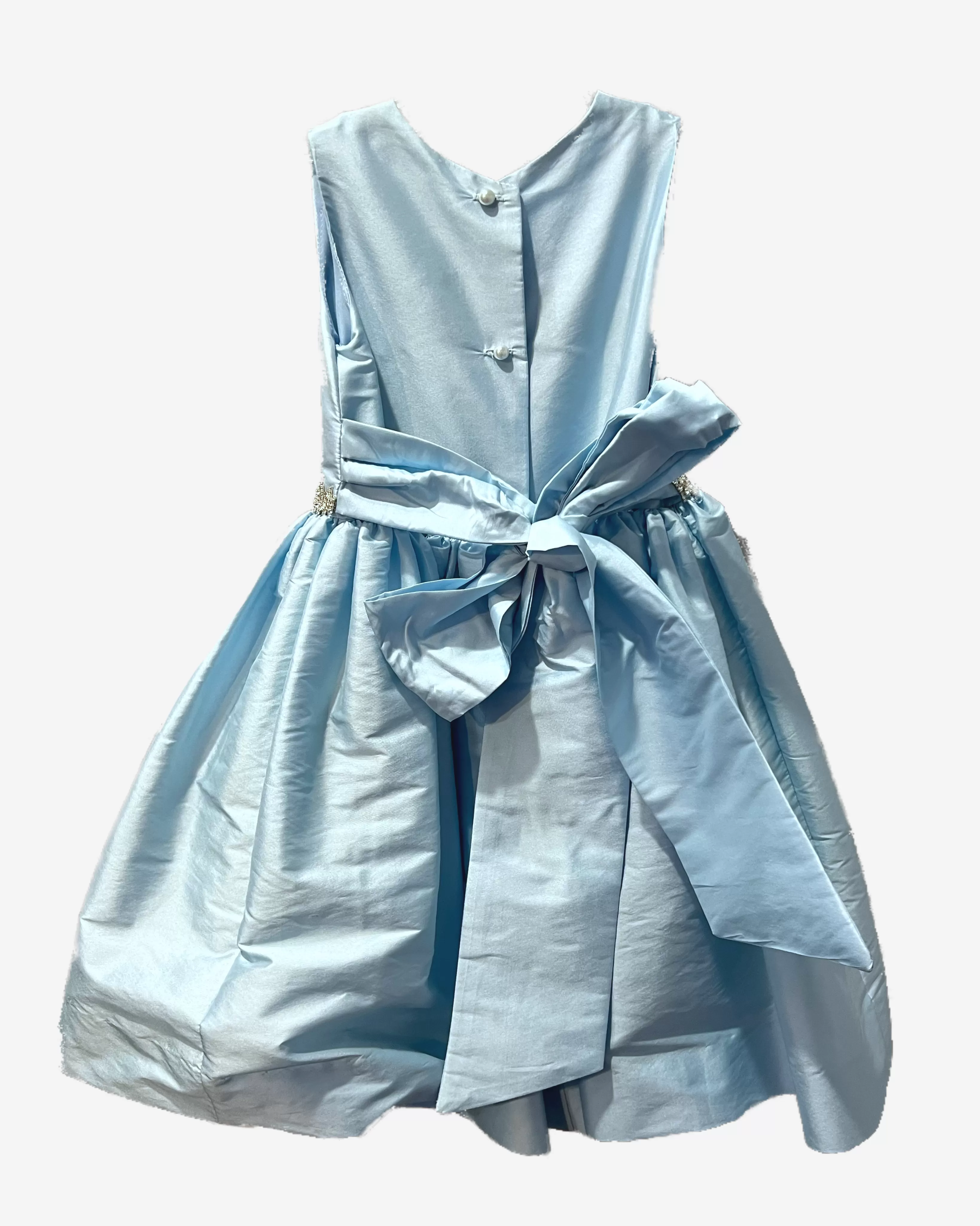 Light blue faux silk with sparkle belt dress