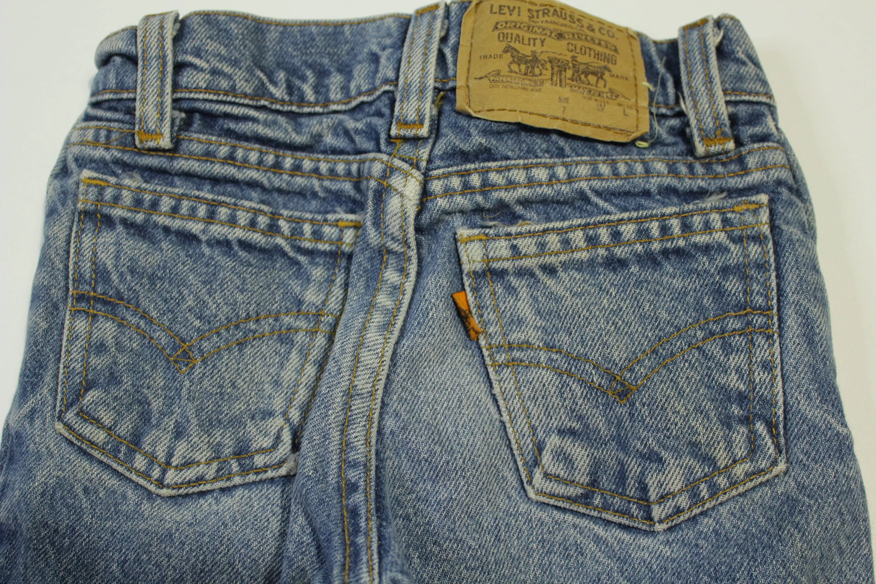 Little Levis Vintage Orange Tab Made in USA 80's Denim Kids Blue Jeans 241190 0292