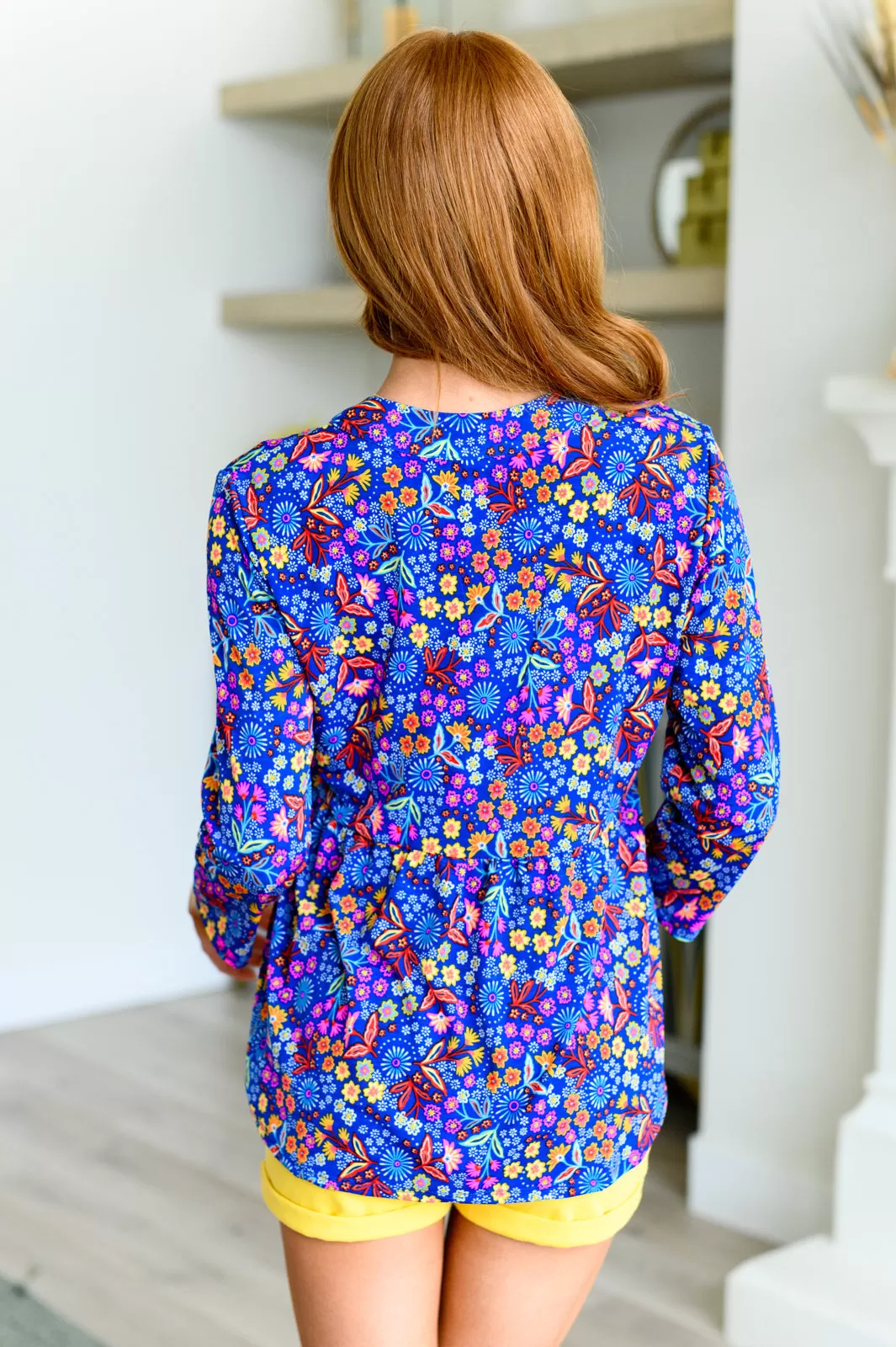 Lizzy Babydoll Top in Royal Retro Floral - 4/12