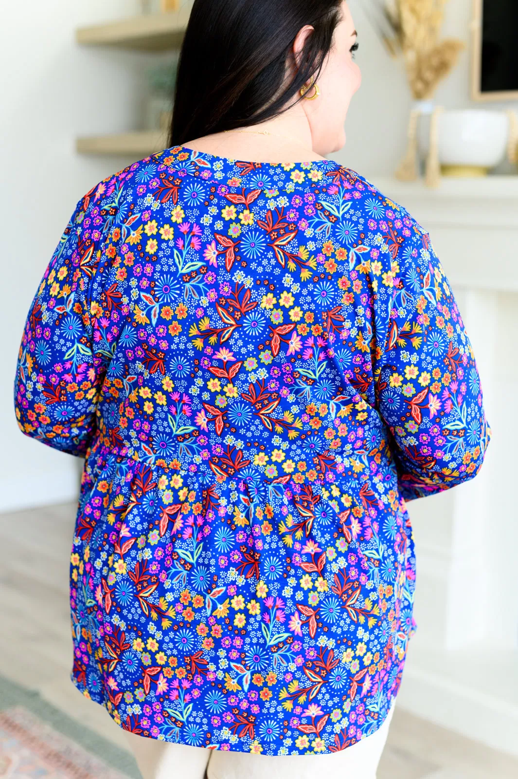 Lizzy Babydoll Top in Royal Retro Floral - 4/12