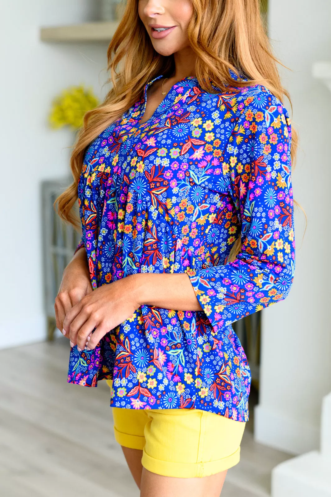 Lizzy Babydoll Top in Royal Retro Floral - 4/12