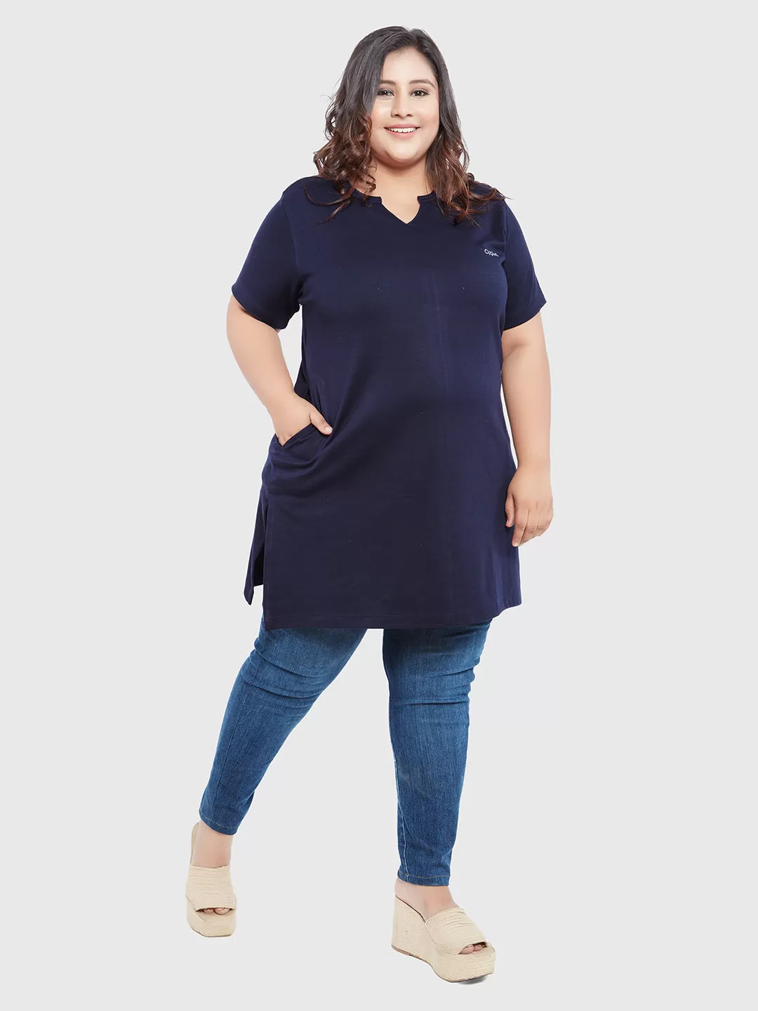 Long Line Navy Top For Women -Plus Sizes