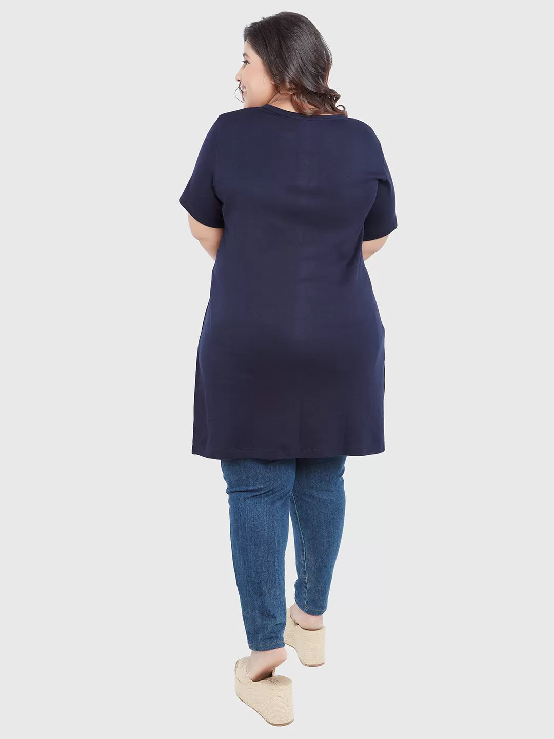 Long Line Navy Top For Women -Plus Sizes