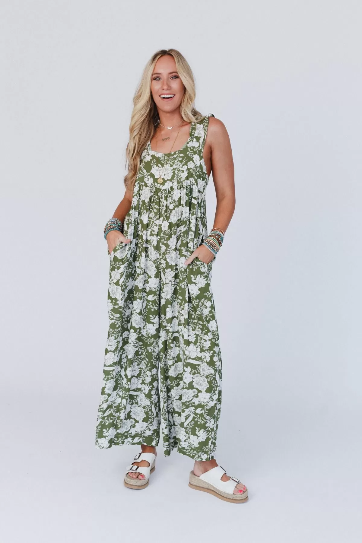 Marin Floral Jumpsuit - Sage