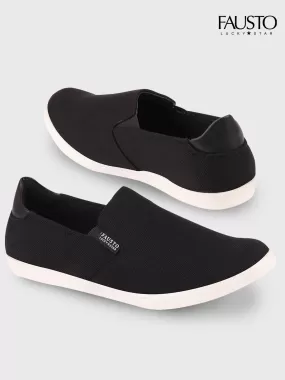 Men Black Casual Canvas Slip-On Loafers