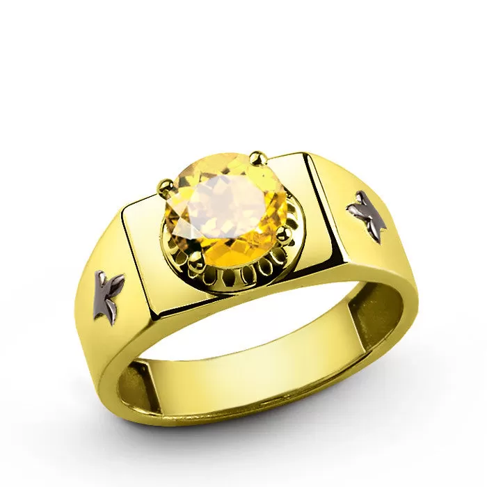 Men's Ring with Citrine Gemstone in 14k Yellow Gold