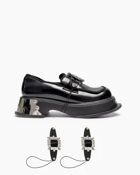 Metal Platform Chunky Loafers with Detachable Decoration