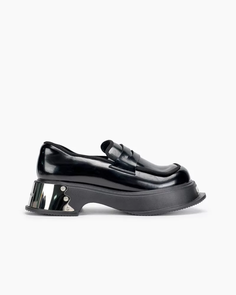 Metal Platform Chunky Loafers with Detachable Decoration