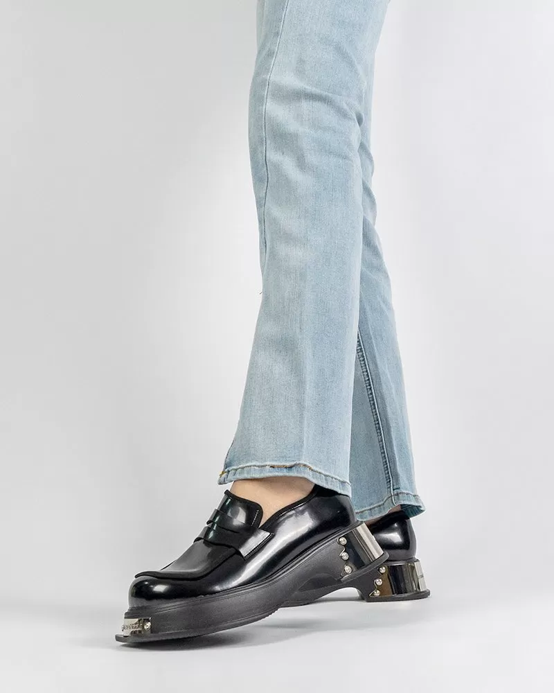 Metal Platform Chunky Loafers with Detachable Decoration