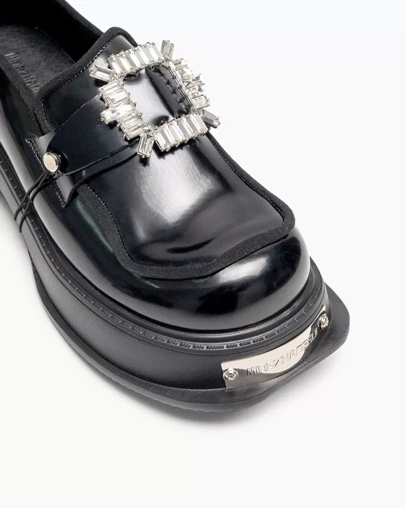 Metal Platform Chunky Loafers with Detachable Decoration