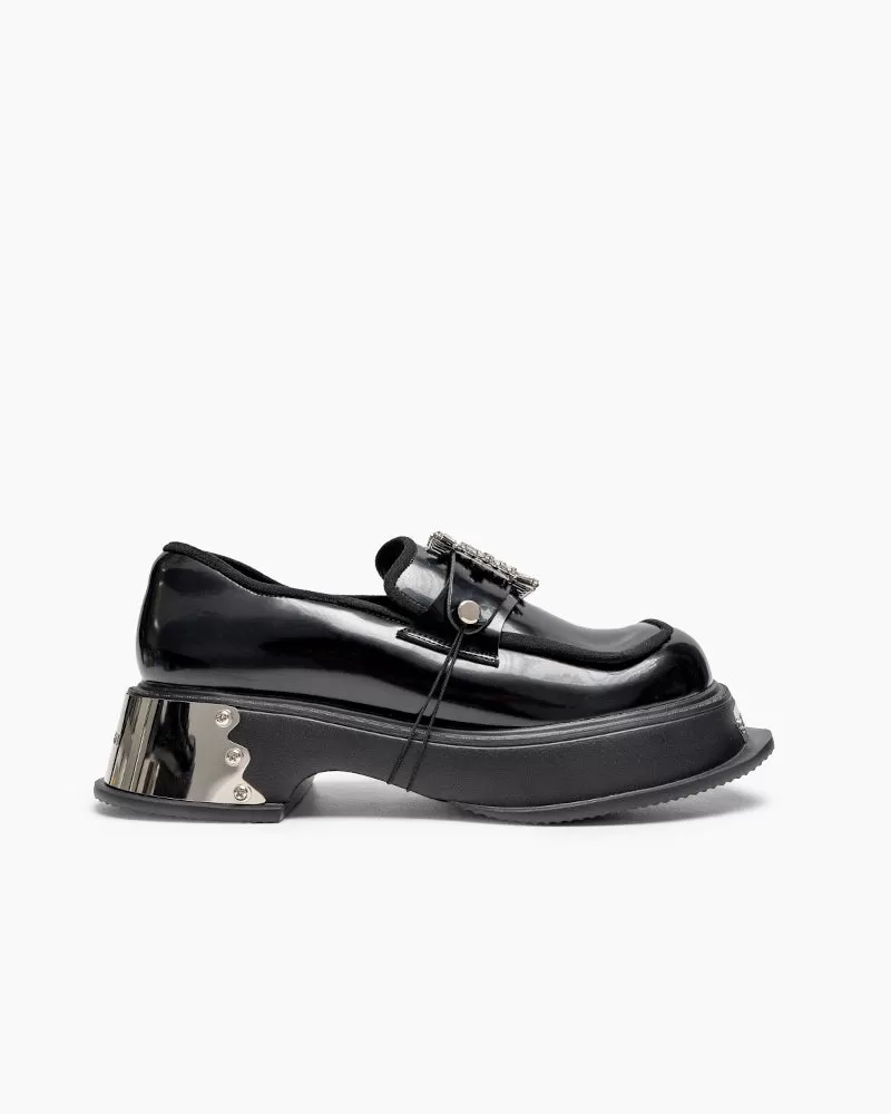 Metal Platform Chunky Loafers with Detachable Decoration