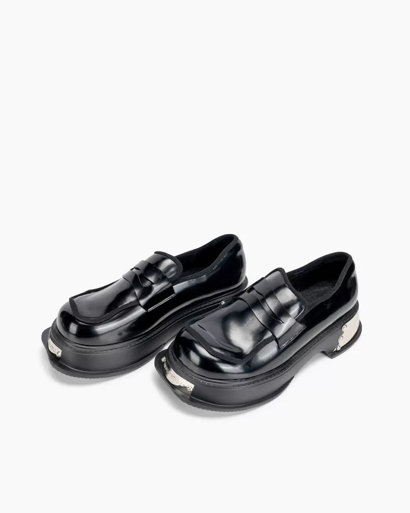 Metal Platform Chunky Loafers with Detachable Decoration