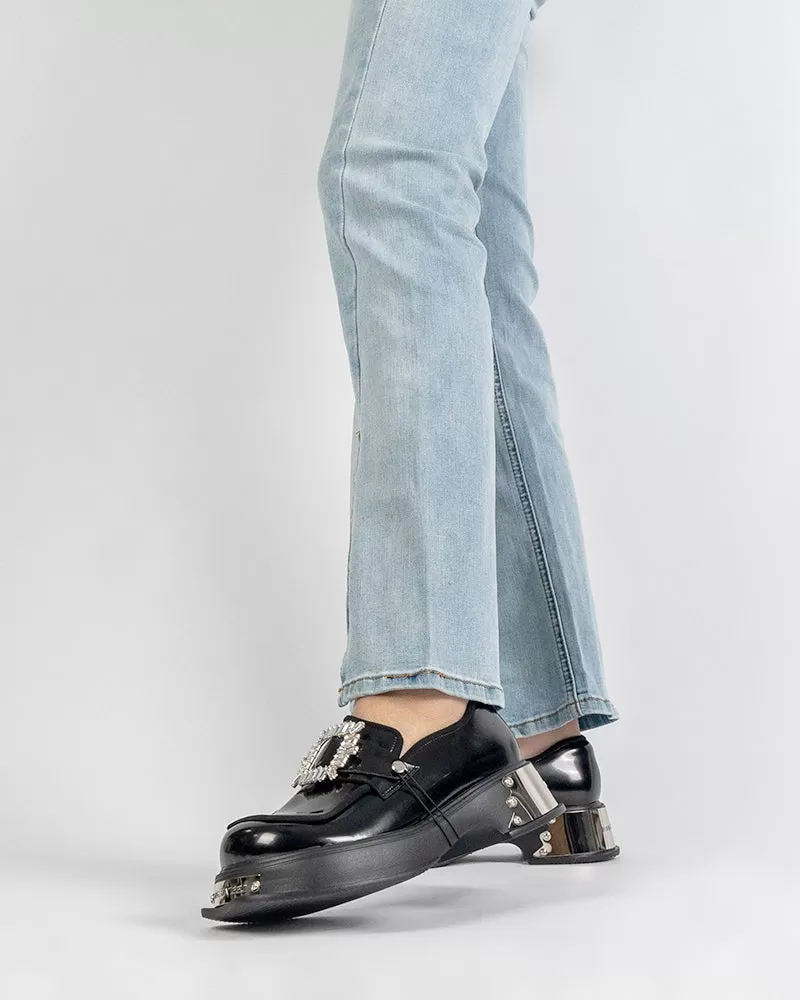 Metal Platform Chunky Loafers with Detachable Decoration