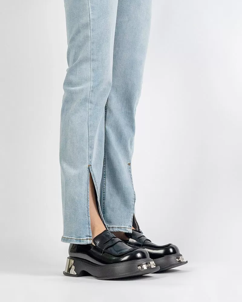 Metal Platform Chunky Loafers with Detachable Decoration